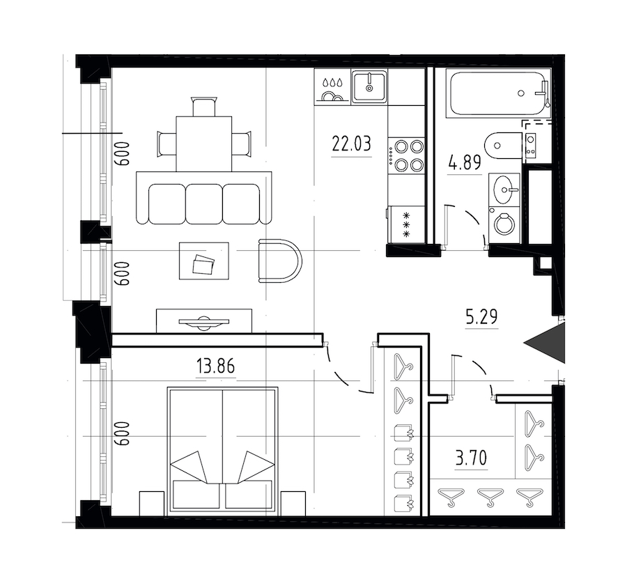 1-комнатная квартира 49.77 м², 5/9 эт., ЖК «LEGENDA Малоохтинский 68»